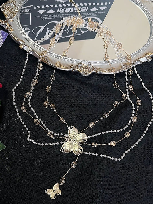 Y2K Chain Butterfly Decorated White Beaded Waist