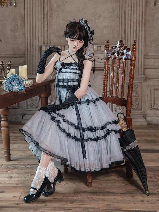 Black-Blue Lolita Bonnet, Hairband & Brooch Set - Aisling