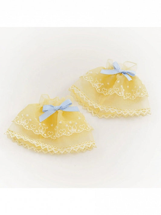 Yellow Lace Trim Wrist Cuffs with Blue Bow Decoration - Badoni B DOLLY Original Design
