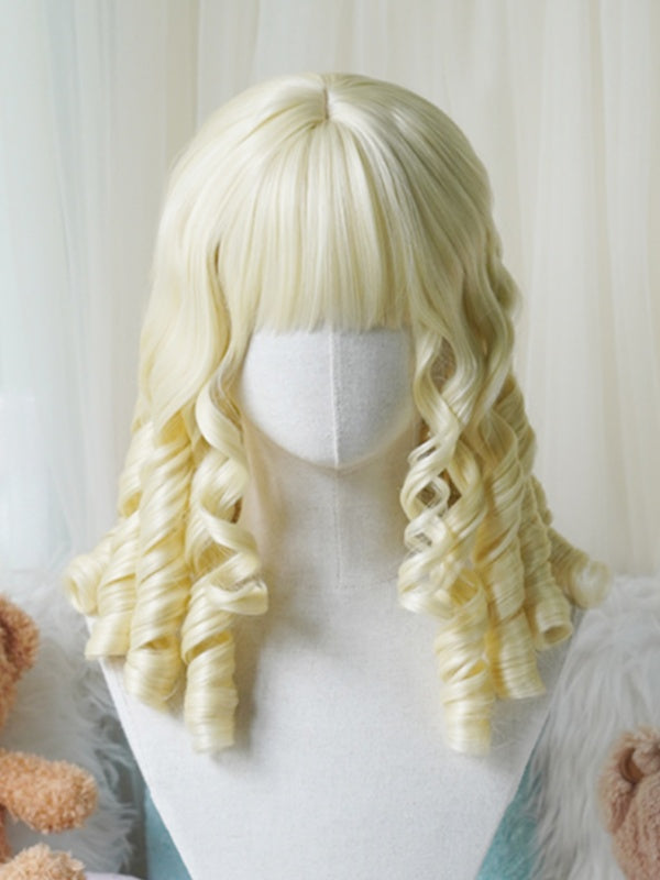 Schwarz/Hellblond/Rosa/Dunkelbraun/Blond, Oberbrustlange, gelockte römische Perücke mit vollem Pony