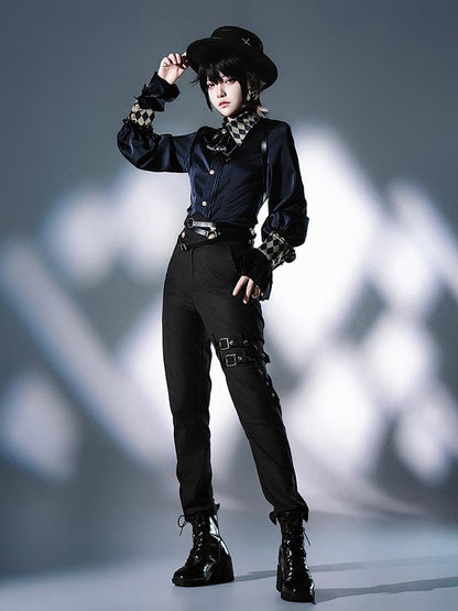 Lolita Ouji Shoulder Decorated Black with Buckle Pants Straps