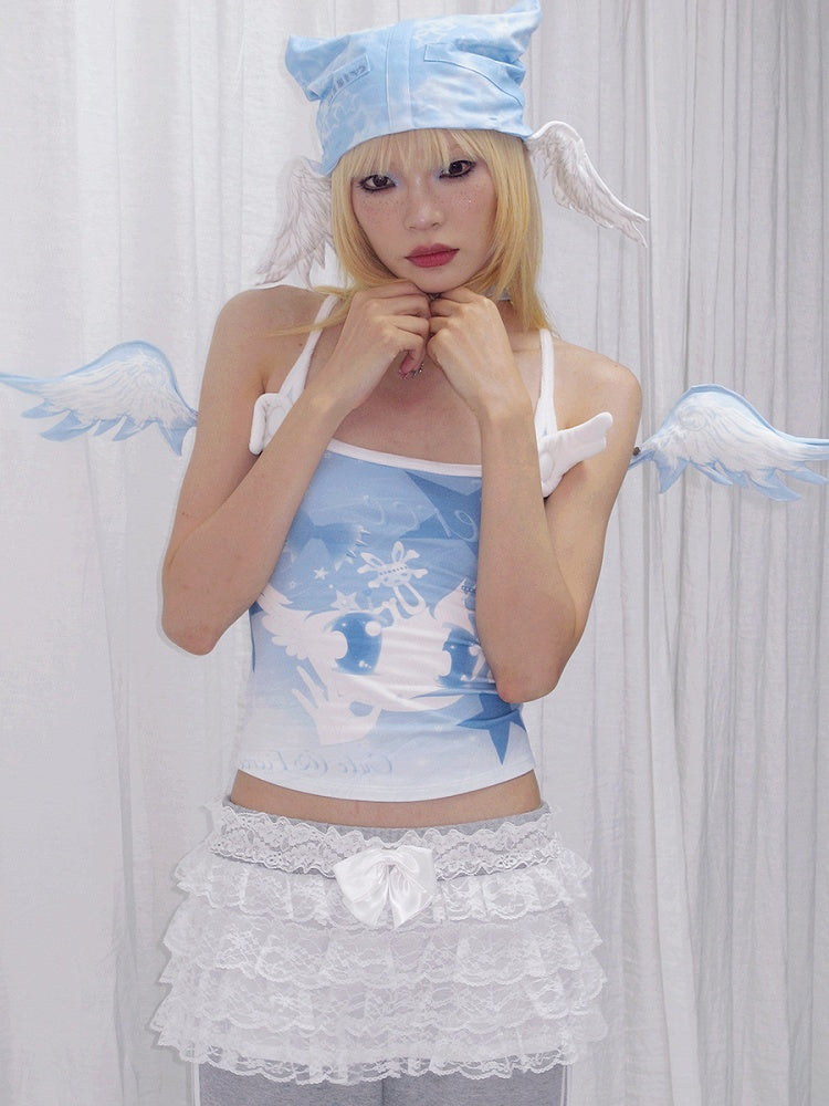 with Elf Angel Print Hat Star Blue Wings