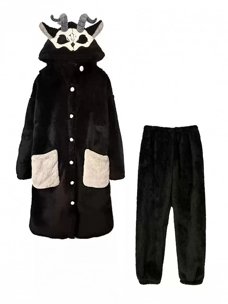 Nightgown Gothic Pajama Black Grim Pants White Plush with Winter Set Reaper and
