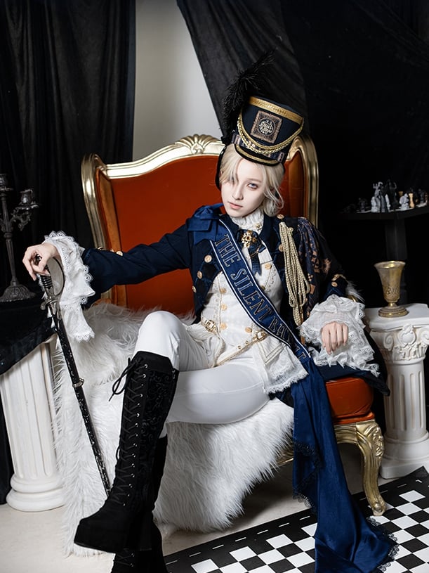 Dark Knight Top Long + Fashion Outfit Ouji - Ärmel Lolita Weiß