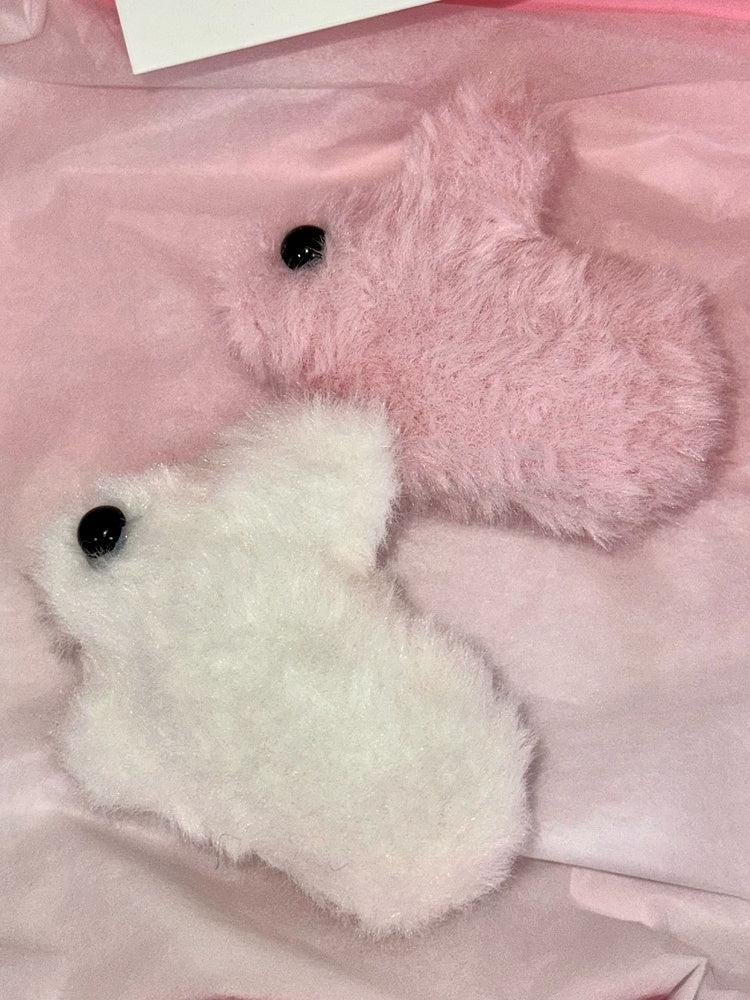 Bunny / White Pink Hairclip Brooch Cute Plush