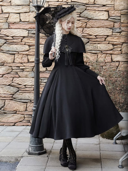 Schwarzes elegantes Cape-Design mit langen Ärmeln, Gothic-Lolita-Kleid