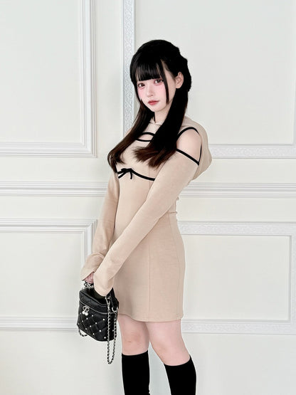 Chest Shoulder Jirai Cutouts with Khaki Style Dress Innocent Kei Clean Hoodie - and