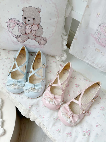 Lolita Snap Janes 2.5cm with Heart-shaped Crisscross Straps Low-heel Sweet Mary Blue