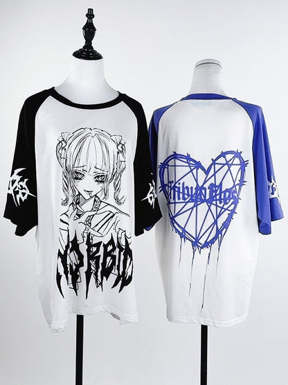Purple Anime Girl Print Short-Sleeve Tee - Tribuo Flos