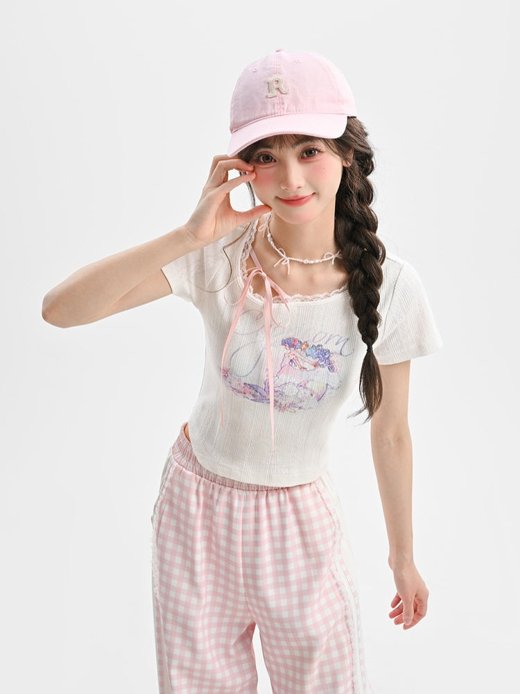 ロング/ショート 山羊座 星座プリント ホワイト コットン Tシャツ バージョン