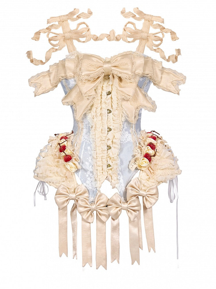 Cherry Mousse Corset with Detachable Straps & Bow - Blood Supply