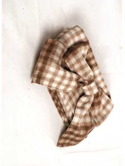 Brown Plaid Lolita Scarf with Detachable Plaid Bowknot