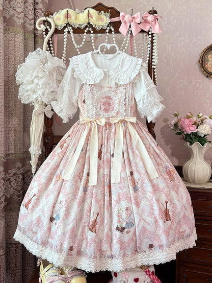 Violin Print and Sweet Waist Lolita Yellow Bunny Light Dress JSK High