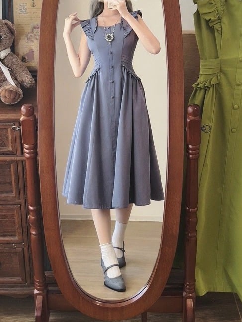 Robe d'été rétro à volants bleu poudré - Forest Wardrobe