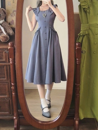 Robe d'été rétro à volants bleu poudré - Forest Wardrobe