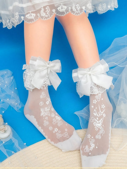 Print with Sakura Detachable White Cuffs Socks