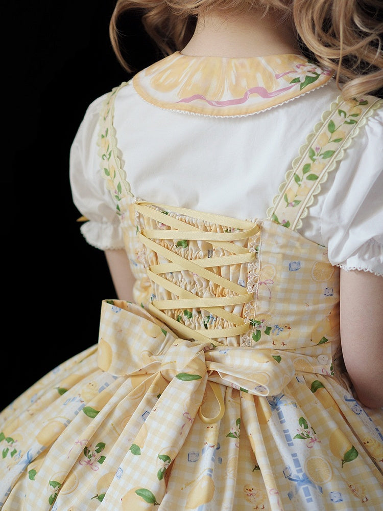 ピーターパン ホワイト ショート レモン スリーブ シャツ イエローカラー プリント