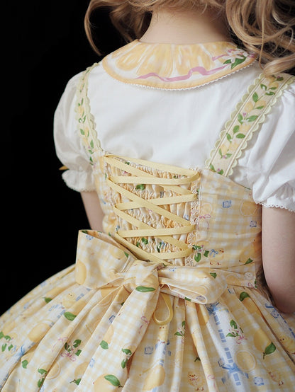 ピーターパン ホワイト ショート レモン スリーブ シャツ イエローカラー プリント