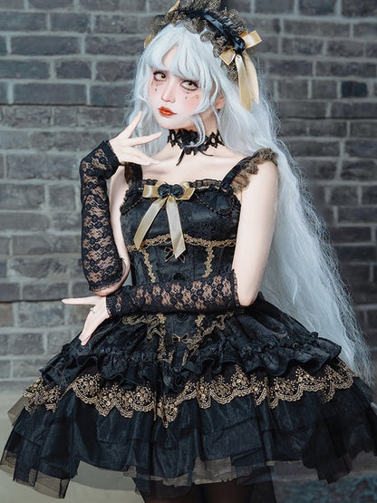 Fabric with Black Jacquard Boned Big Dress Train Balletcore Basque Bow Hime Lolita Waist