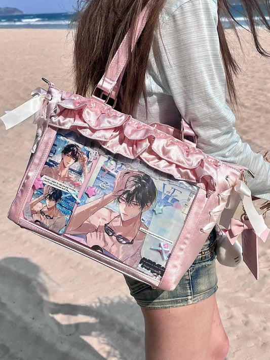 Mit Satin-Ita-Kartentaschenhalter, Schleife, rosa Riemen, Besätze, Rüschen zum Selbstbinden