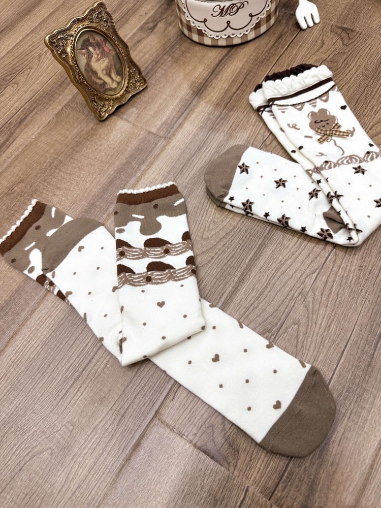 チョコレートテーマのブラウンスイートロリータカーフソックス