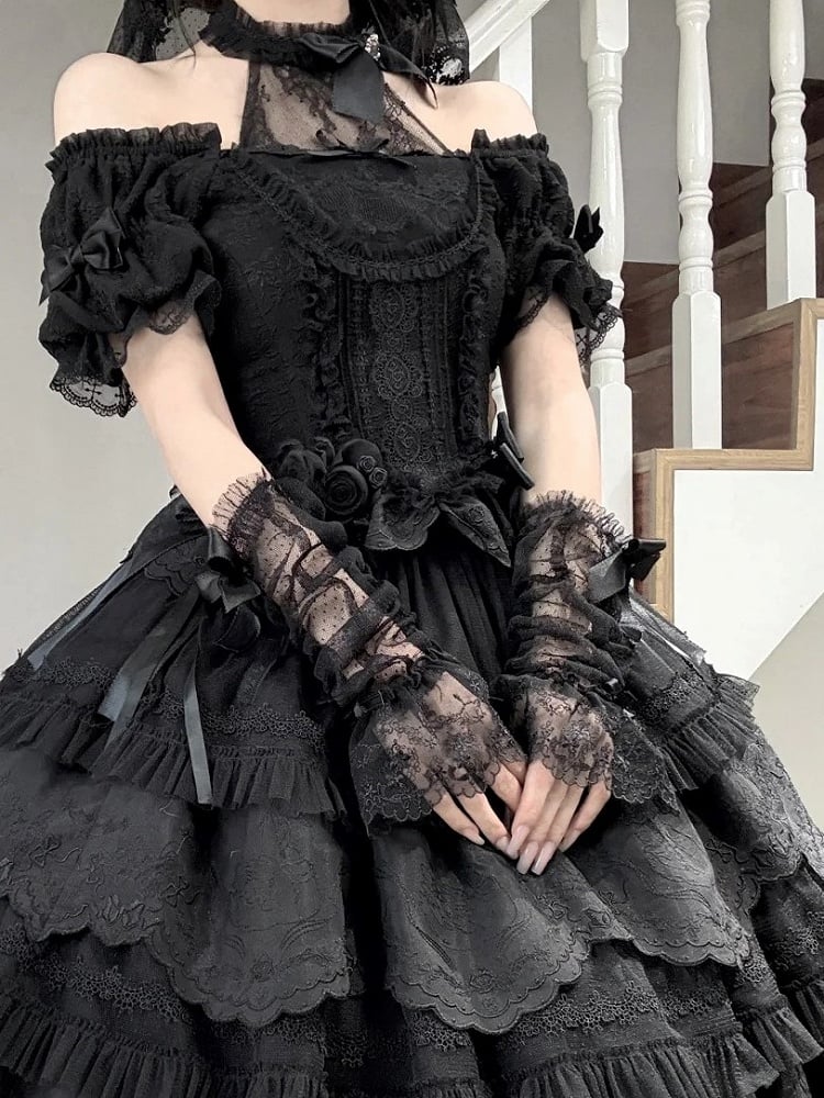 Lace Bow Lolita Wrist Cuffs Elegant 6 Colors - Moon River