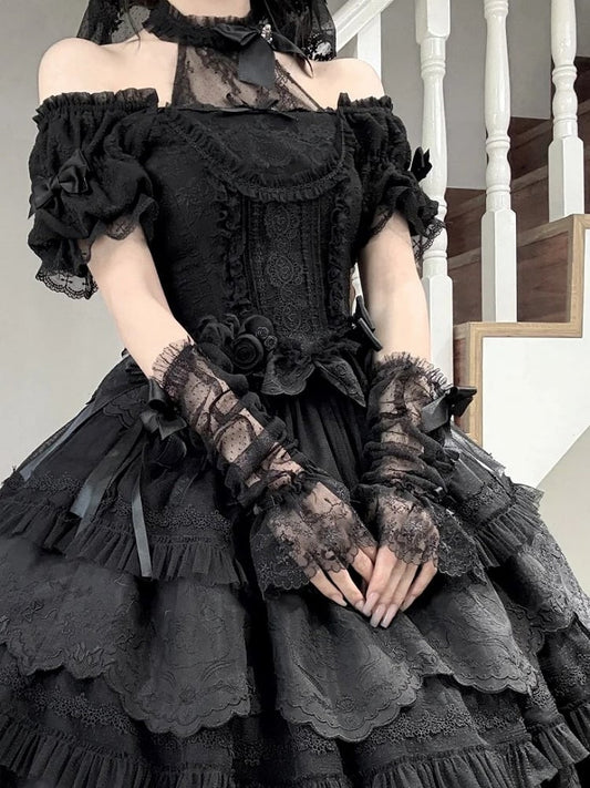 Lace Bow Lolita Wrist Cuffs Elegant 6 Colors - Moon River
