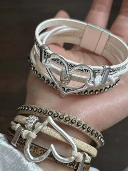 Weiß/Braunes Ödland Punk Herz Strass Armband