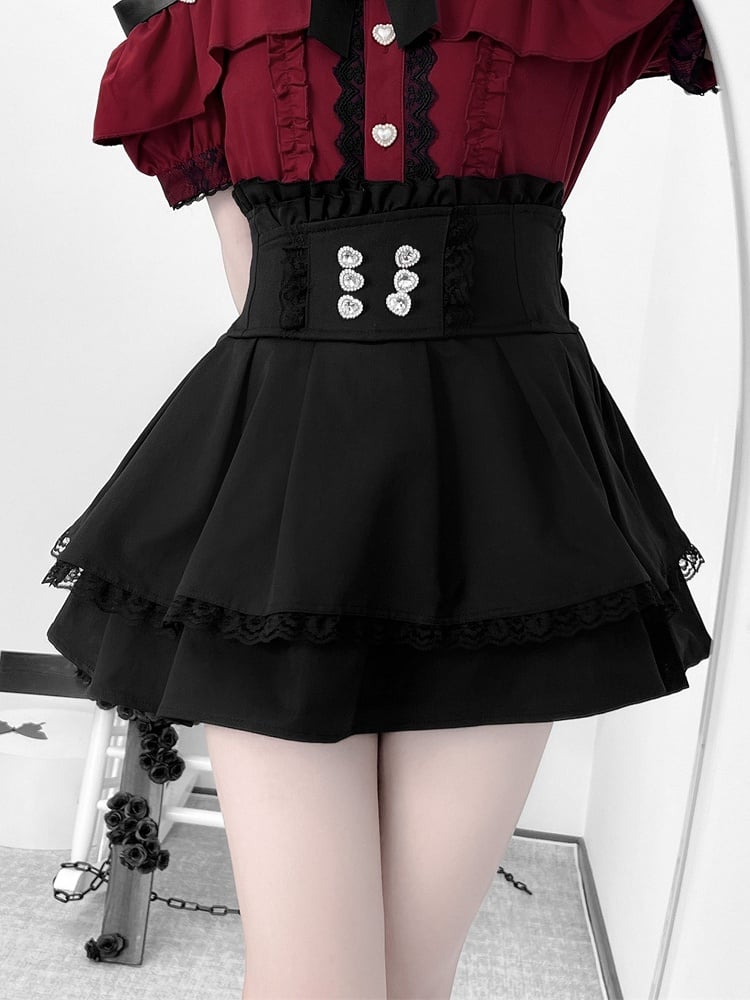 Skirt High Tiered Black Kei Waist Jirai
