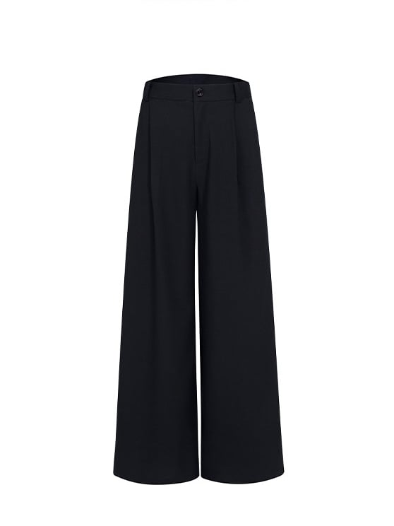 Button Fluid Closure Zip with Wide-leg Fly Drape Pants and Black Men's