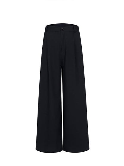 Button Fluid Closure Zip with Wide-leg Fly Drape Pants and Black Men's