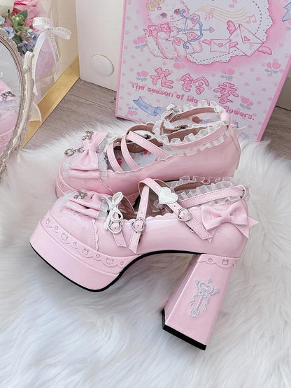 Mary Pink Bow Lolita Janes Accents PU - Sweet Leather