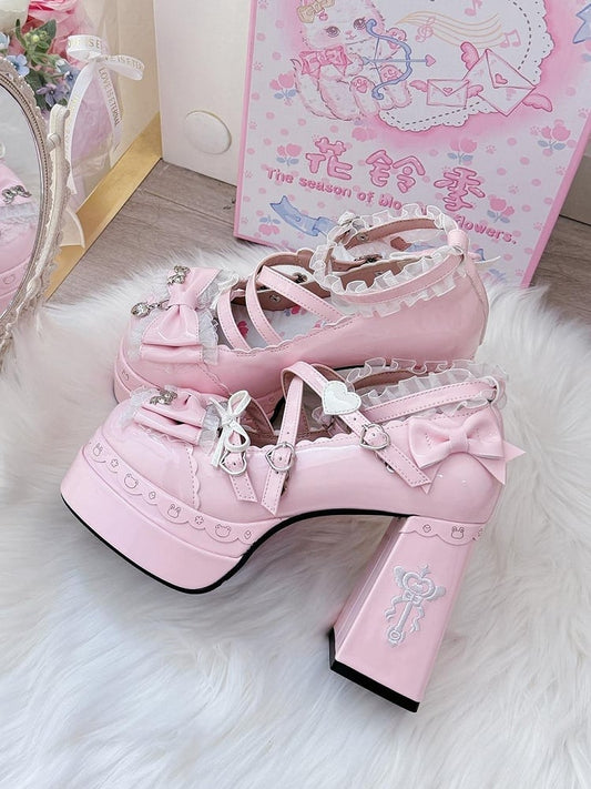 Mary Pink Bow Lolita Janes Accents PU - Sweet Leather