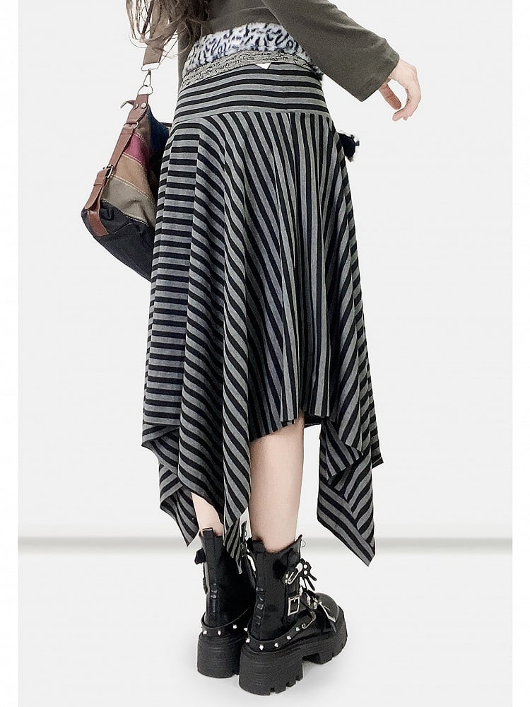 Gestreiftes Muster Y2K Schwarzer Taschentuchsaum