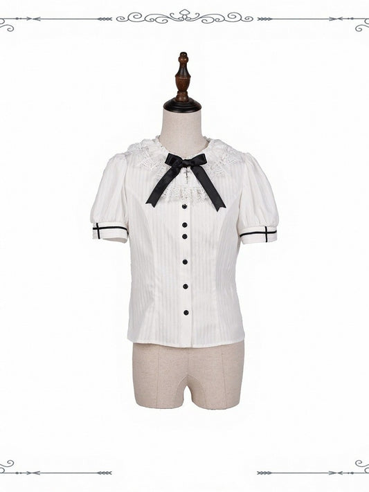 White Short Puff Sleeve Blouse for Lolita - iris de nuit