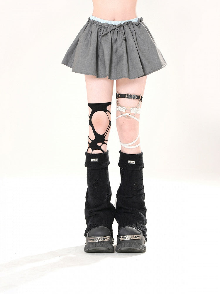 Grauer Minirock mit doppeltem Gummibund in Blau