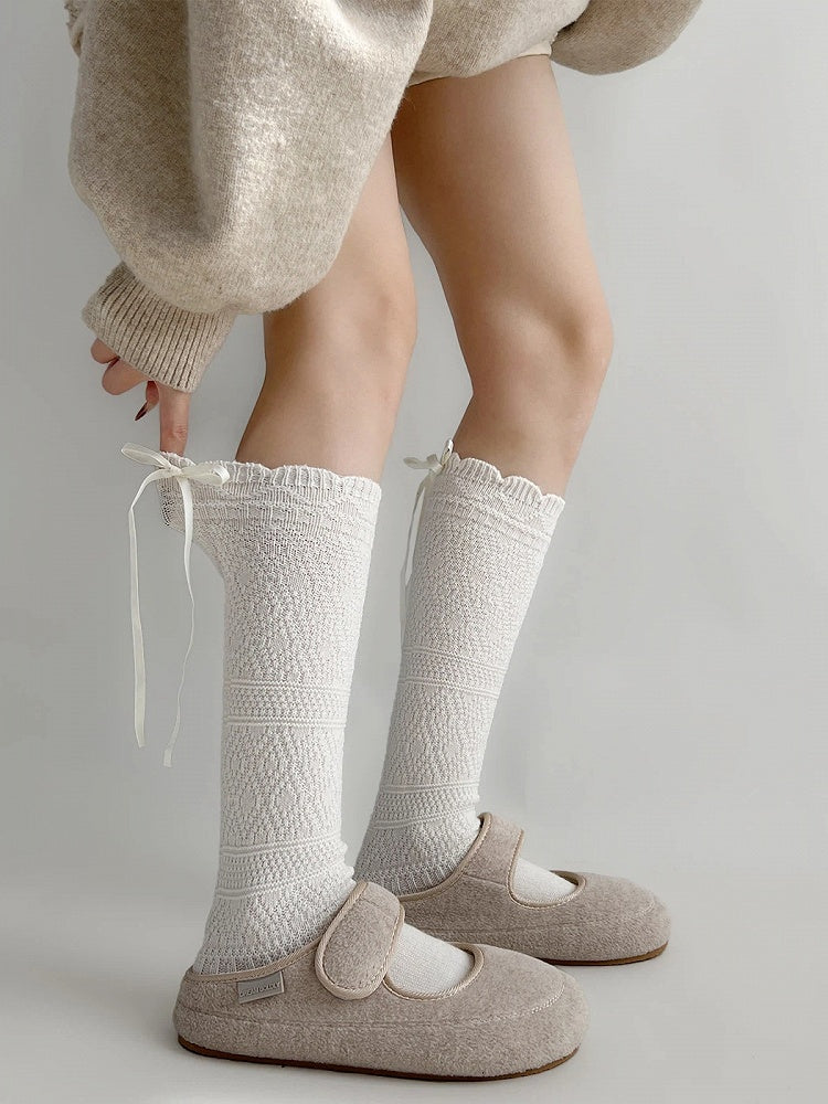Calf Tie-Up Textured Colors) (4 Knit Socks