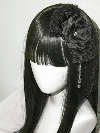 Musical Bowknot Lace Decorated White/Black Hairclip Design And Charm Floral Notes Skeleton Trim Crown