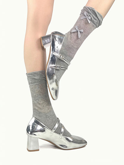Bowknot Socks Slimming Black/White/Gray Breathable Decorated