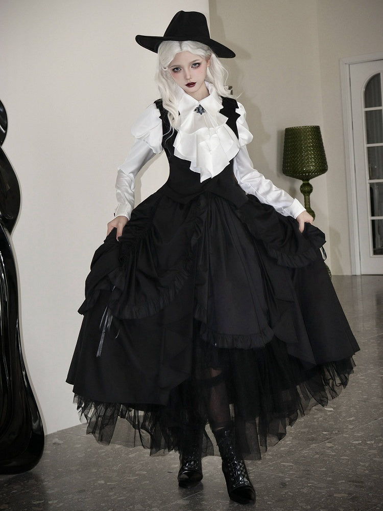 Black Waistcoat with Gothic Bat Wing Collar and Rear Lace-Up Detail - LAgreability