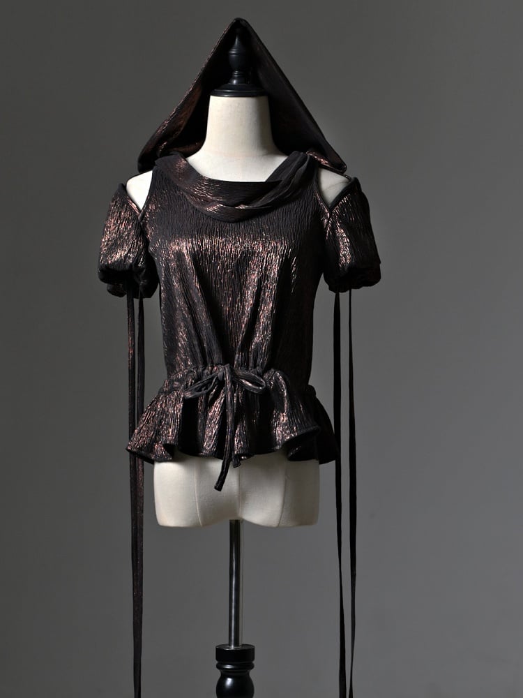 Waist Hood Shoulders with Cutout Drawstring Detachable Top