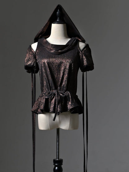 Waist Hood Shoulders with Cutout Drawstring Detachable Top