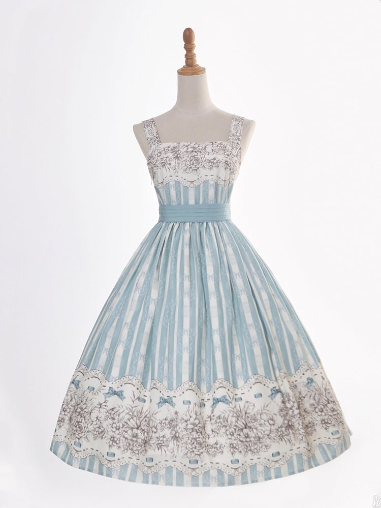 Version Jumper and Lolita Skirt Print Blue Classic Floral Clock Long