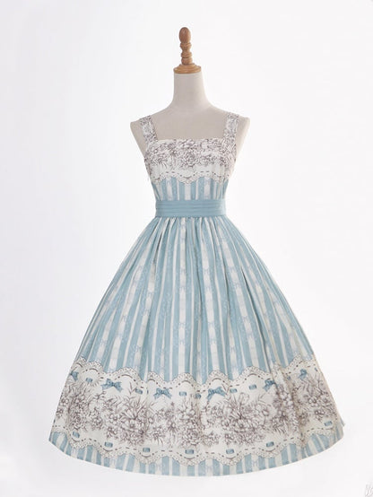 Version Jumper and Lolita Skirt Print Blue Classic Floral Clock Long