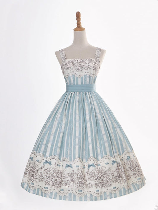 Version Jumper and Lolita Skirt Print Blue Classic Floral Clock Long