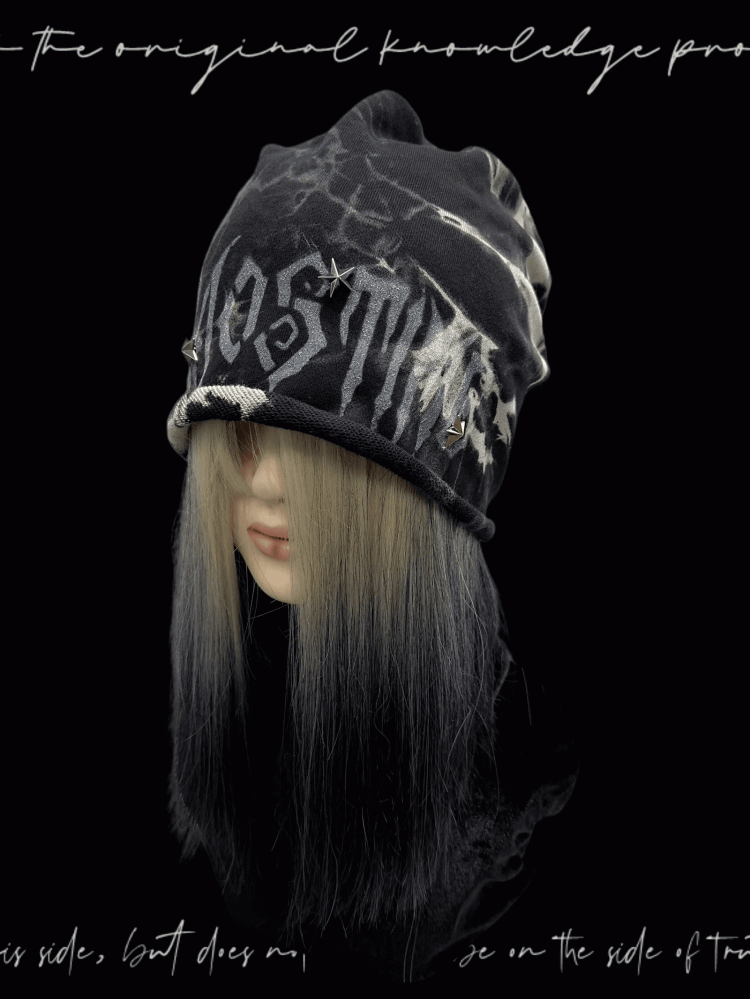 Studded Y2K Black Rolled Hem Tie Dye Glamorous Hat