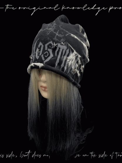 Studded Y2K Black Rolled Hem Tie Dye Glamorous Hat