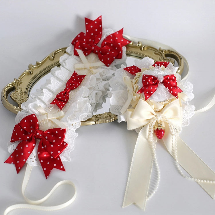 Strawberry-Themed Lace Lolita (White Accent) Set 4-Color Hairband