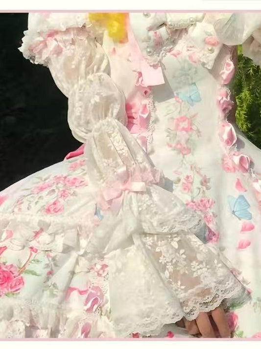 Detachable Sleeves Lolita White Pink Elegant - Cat Magician