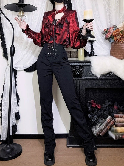 Cascading Ouji Sleeves Red Long Ruffle Pirate Lolita Shirt Bodice Vibes